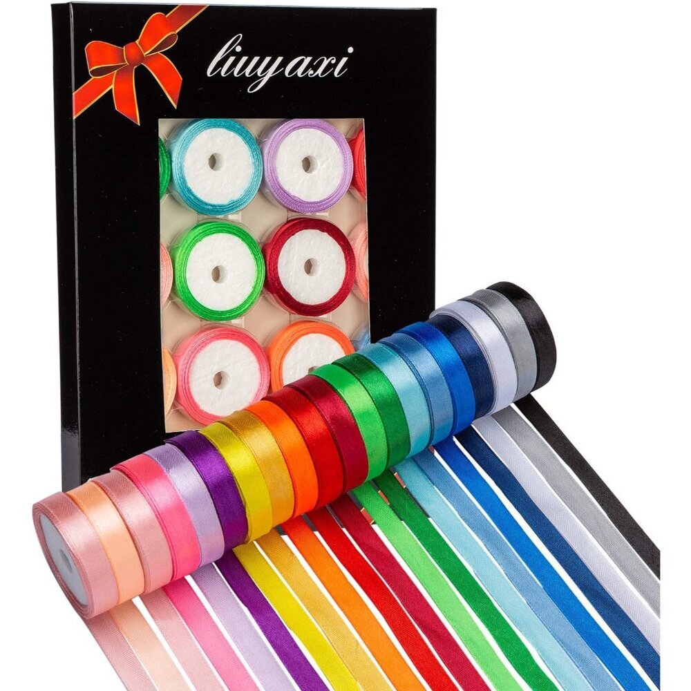 20 Colors 100 Yard Satin Ribbon Rolls, 2/5" Wide 5 Yard/Roll, Rainbow Ribbon Per